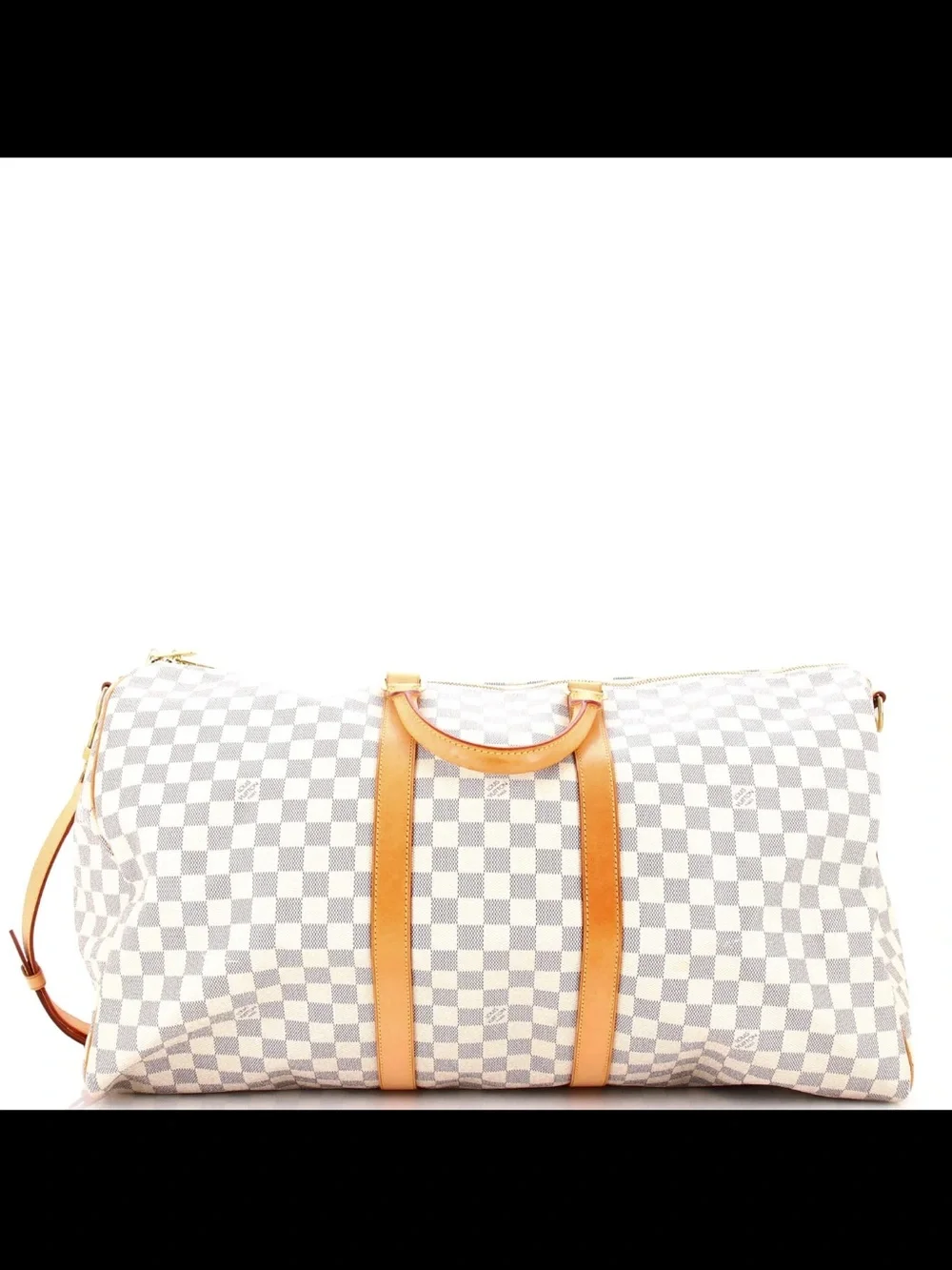 Louis Vuitton White Checkered Keepall 55 Travel Bag with Tan Leather Trim - Picture 2 of 8